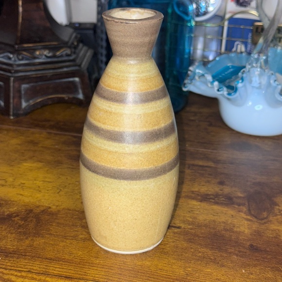 vintage Napcoware vase earth tone colors horizontal stripes shades brown. MCM 7" - Picture 7 of 9